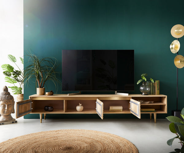 TV Stand Budaya 220cm 3 Doors 2 Compartments Mango Wood Natural