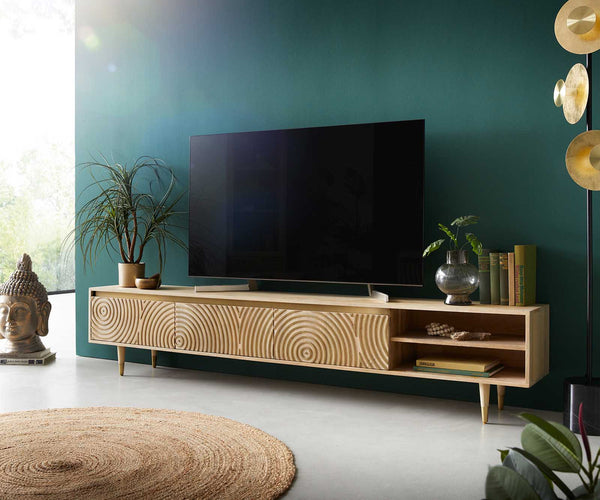 TV Stand Budaya 220cm 3 Doors 2 Compartments Mango Wood Natural