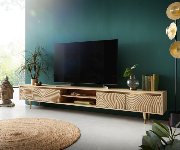 TV Stand Budaya 260cm 4 Doors 2 Compartments Mango Wood Natural