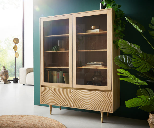 Display Cabinet Budaya 115x151cm 4 Doors Mango Wood Natural