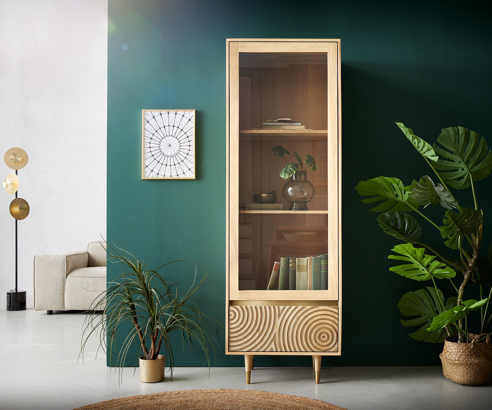 Display Cabinet Budaya 60x181cm 2 Doors Mango Wood Natural