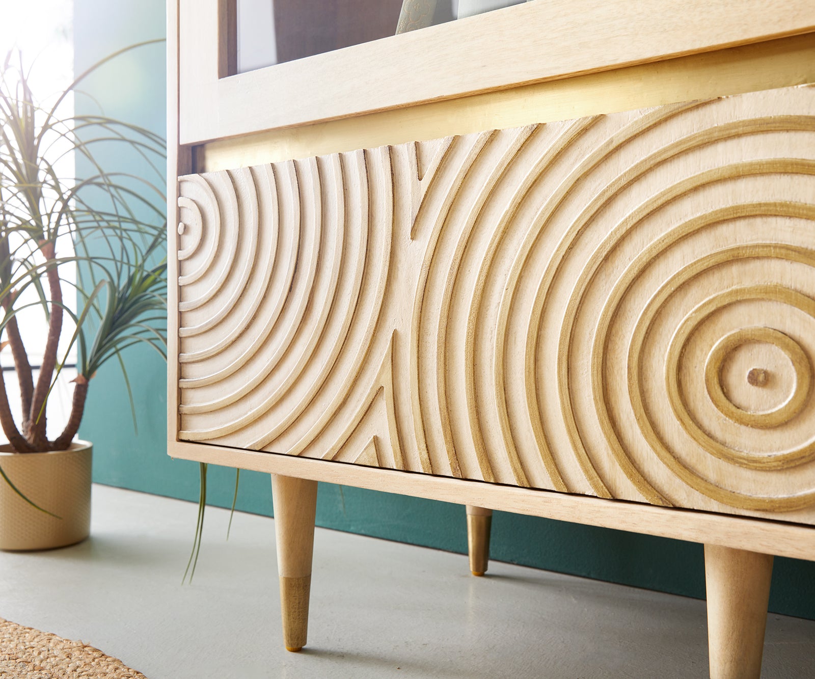 Display Cabinet Budaya 60x181cm 2 Doors Mango Wood Natural