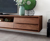 Floating TV Stand Eloi 240cm Acacia Wood Brown 2 Drawers 2 Flap Doors 1 Compartment