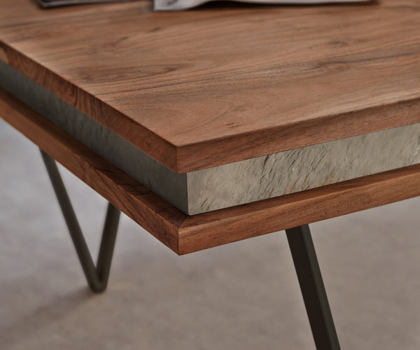 Coffee Table Stonegrace 117x60cm Acacia Wood Brown And Slate