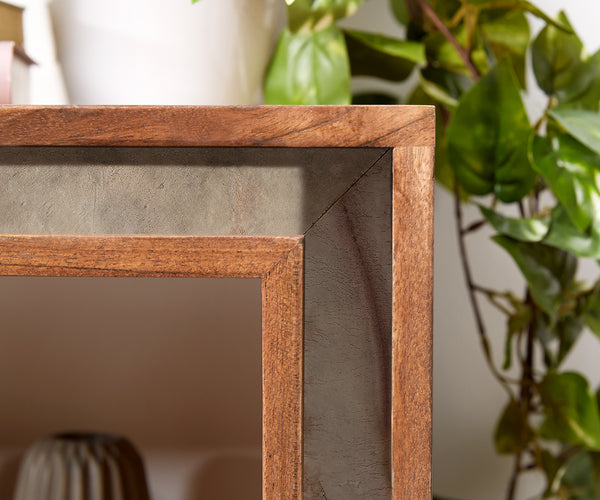 Display Cabinet Stonegrace 90X150 cm Acacia Wood Brown Stone Veneer V-Leg Black