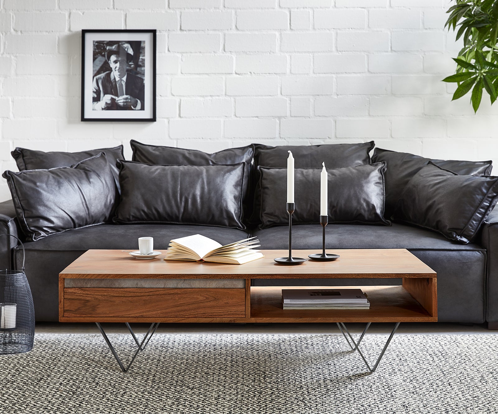 Coffee Table Stonegrace 115x60cm Acacia Wood Brown And Slate