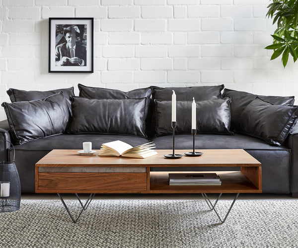 Coffee Table Stonegrace 115x60cm Acacia Wood Brown And Slate