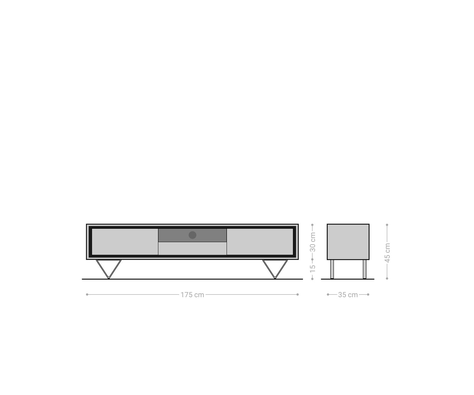 TV Stand Stonegrace Classic 175cm Acacia Wood Brown Stone Veneer V-Feet Black 2 Doors 1 Compartment