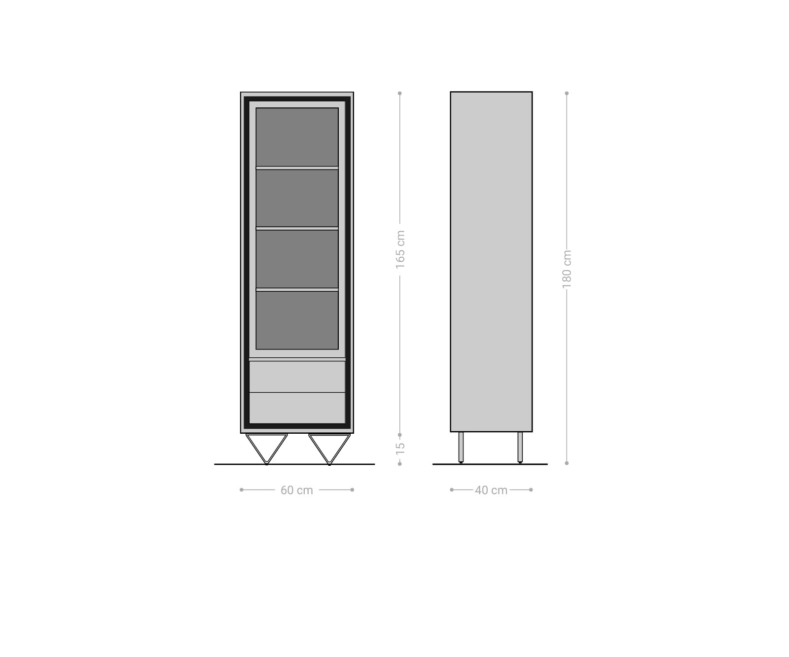 Display Cabinet Stonegrace 55x180cm Acacia Wood Brown Stone Veneer V-Foot Black