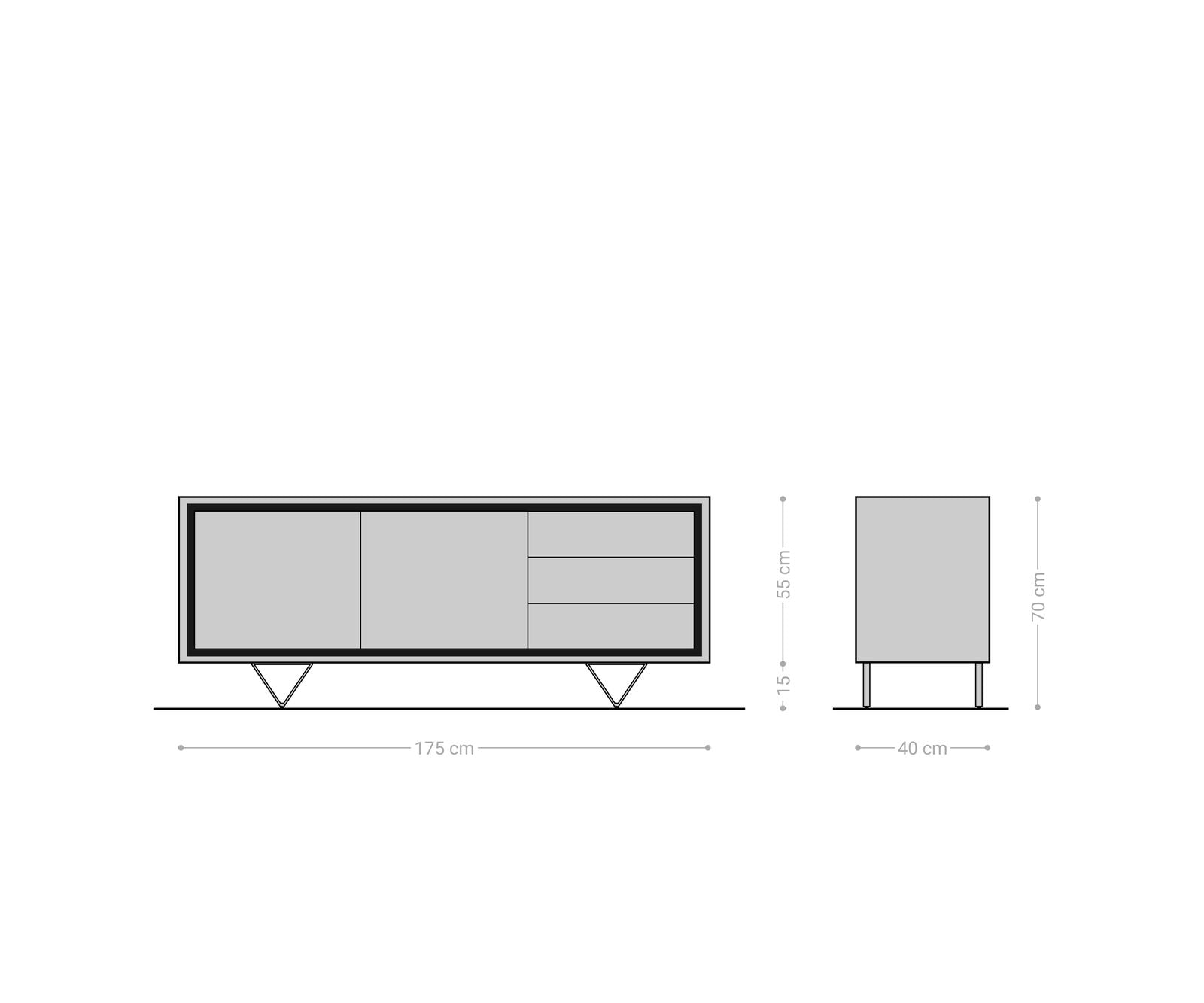 Sideboard Stonegrace 175 cm 2 Doors Acacia Wood Brown Stone Veneer V-Leg Black