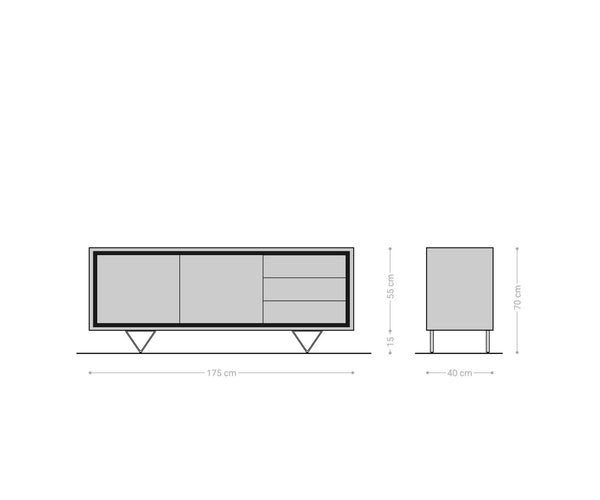 Sideboard Stonegrace 175 cm 2 Doors Acacia Wood Brown Stone Veneer V-Leg Black