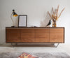 Sideboard Stonegrace 200cm 4 Doors Acacia Wood Brown Stone Veneer V-Leg Black