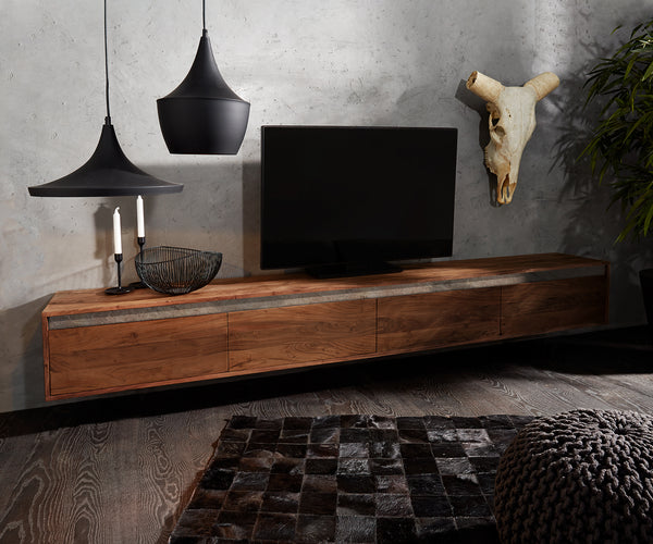 Floating TV Stand Stonegrace 240 cm 4 Doors Acacia Wood Brown Slate