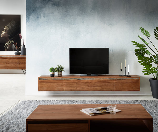 Floating TV Stand Stonegrace 220cm Acacia Wood Brown