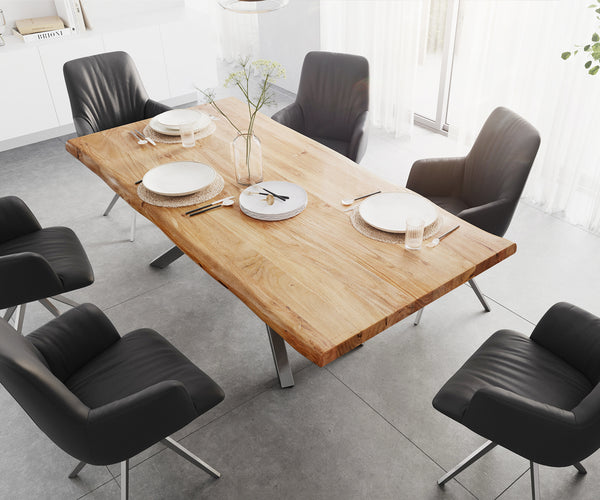 Dining Table Olympus Live Edge 200cm Acacia Wood Natural Cross Frame Steel 55mm Top