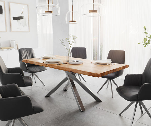 Dining Table Olympus Live Edge Acacia Wood Natural Cross Frame Steel 200-300cm