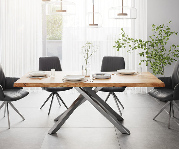 Dining Table Olympus Live Edge 200cm Acacia Wood Natural Cross Frame Steel 55mm Top