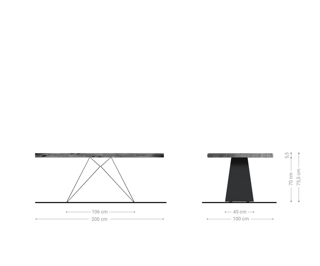 Dining Table Olympus Live Edge 200cm Acacia Wood Natural V-Frame Black 55mm Top