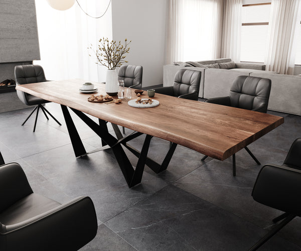 Dining Table Olympus Live Edge Acacia Wood Brown Spider Frame Black 260-300cm