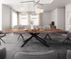 Dining Table Olympus Live Edge 300cm Acacia Wood Brown Cross Frame Black 55mm Top