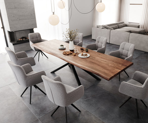 Dining Table Olympus Live Edge 300cm Acacia Wood Brown Cross Frame Black 55mm Top