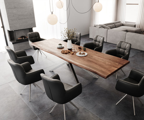 Dining Table Olympus Live Edge 300cm Acacia Wood Brown Cross Frame Steel 55mm Top