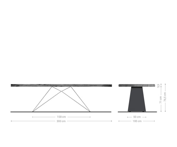 Dining Table Olympus Live Edge 300cm Acacia Wood Brown V-Frame Black 55mm Top