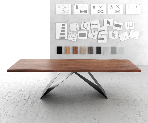 Dining Table Olympus Live Edge 300cm Acacia Wood Brown V-Frame Black 55mm Top