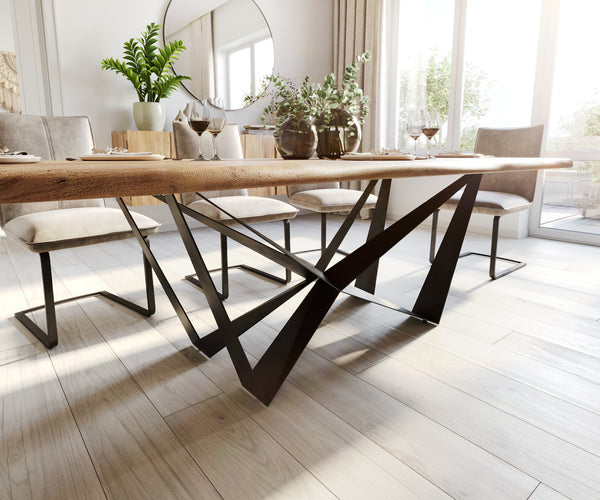 Dining Table Olympus Live Edge Acacia Wood Natural Spider Frame Black 200-300cm