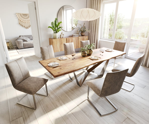 Dining Table Olympus Live Edge 260cm Acacia Wood Natural Spider Frame Steel 35mm Top