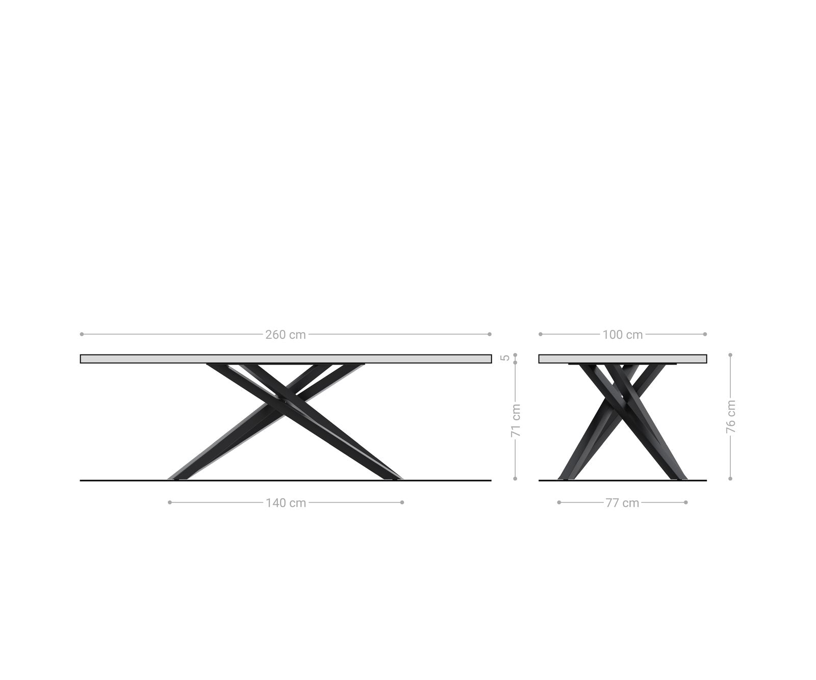 Dining Table Olympus Live Edge 260cm Acacia Wood Natural Cross Frame Black 35mm Top