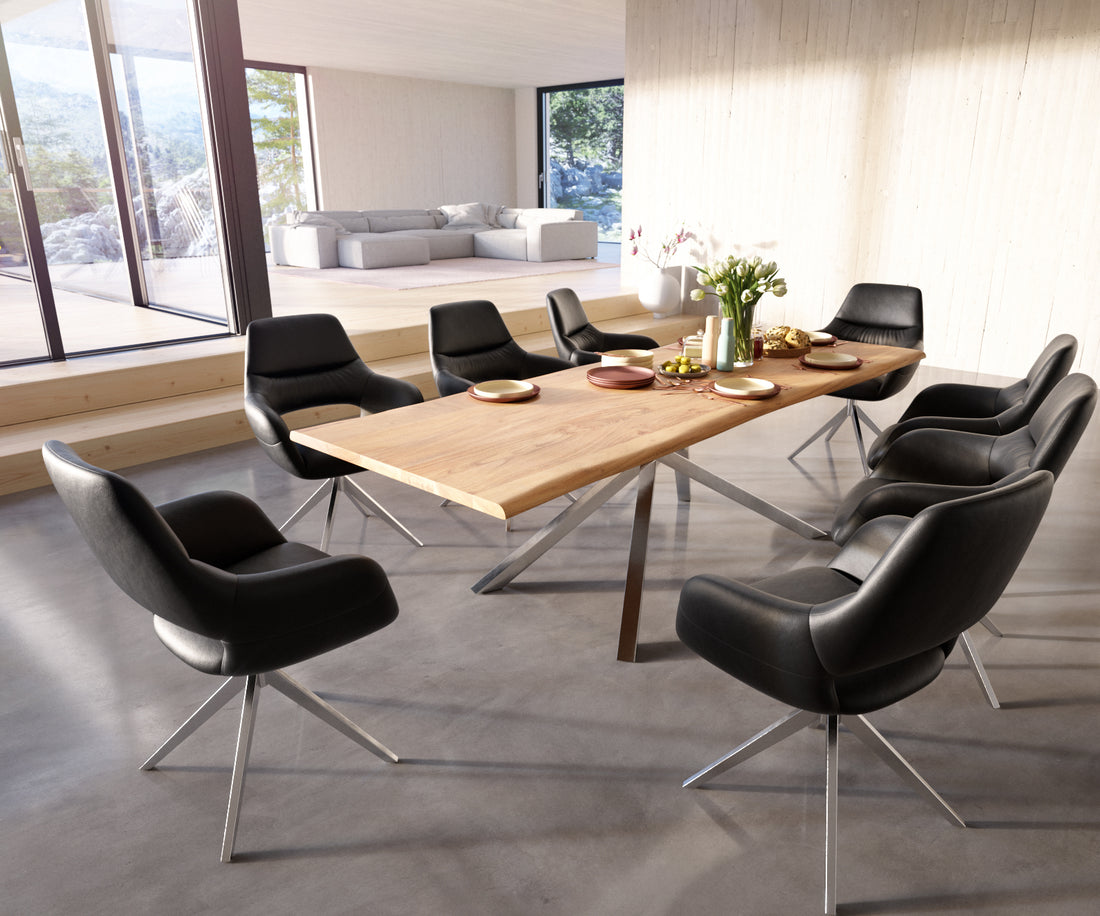 Dining Table Olympus Live Edge 260cm Acacia Wood Natural Cross Frame Steel 35mm Top