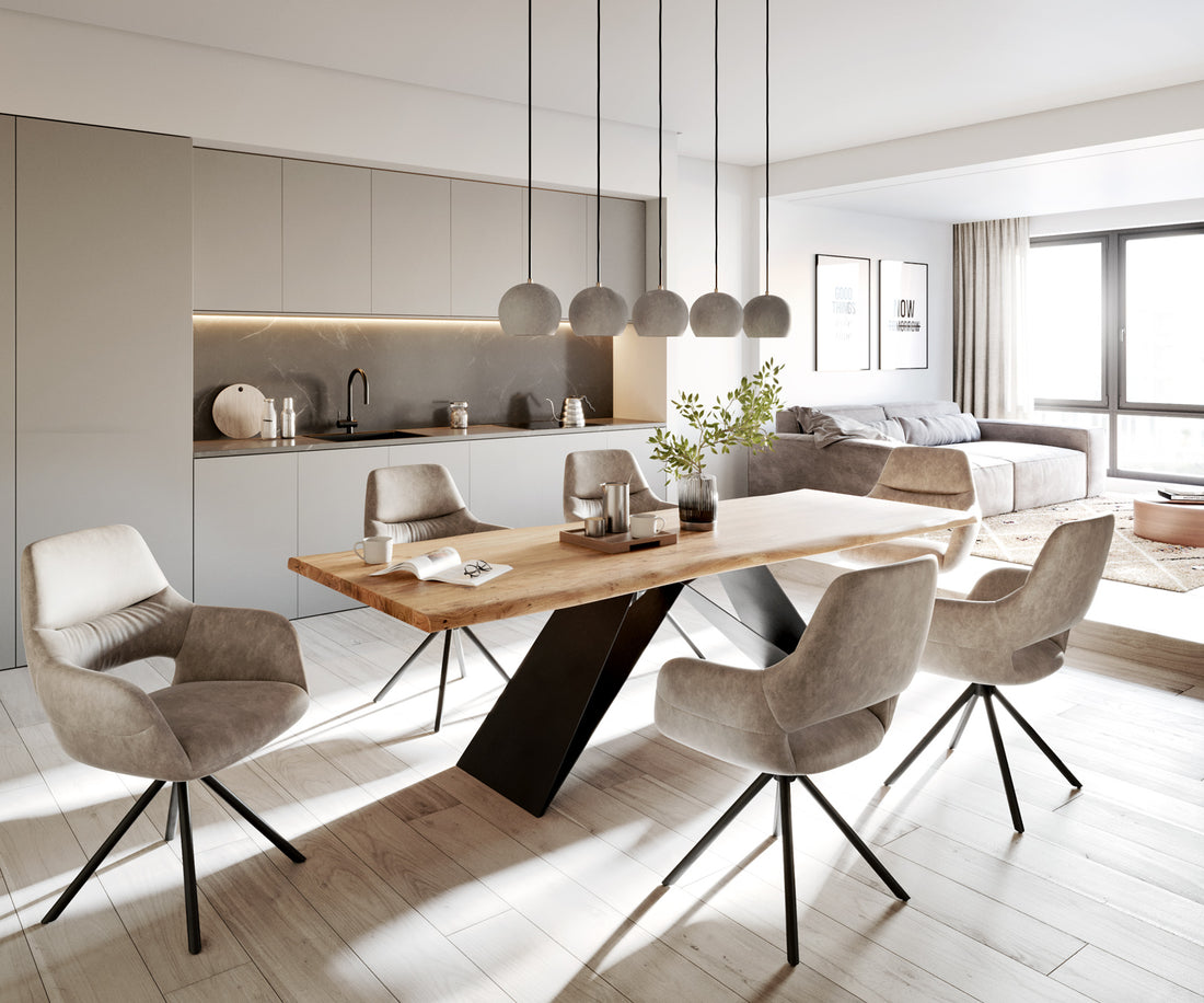 Dining Table Olympus Live Edge 260cm Acacia Wood Natural V-Frame Black 35mm Top