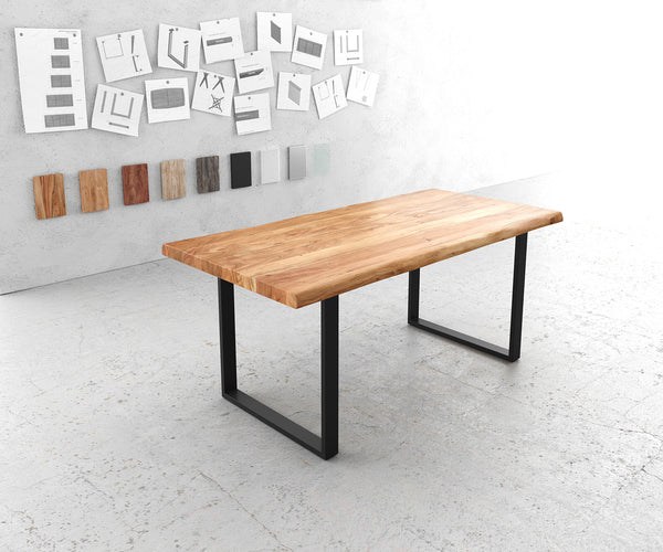 Dining Table Olympus Live Edge Acacia Wood Natural Square Frame Slim Black 140-300cm