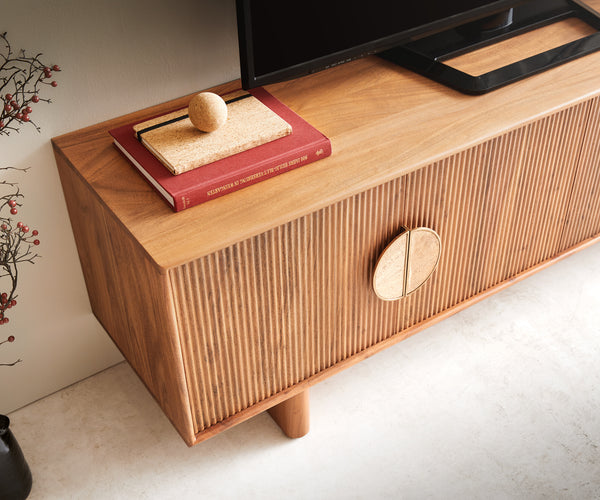 TV Stand Surimu 175cm Acacia Wood Brown 4 Doors Cork Handle