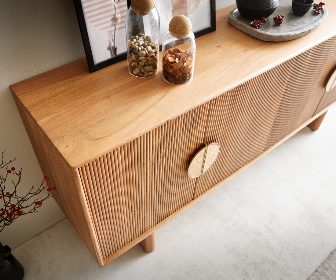 Sideboard Surimu 175cm Acacia Wood Light Brown 4 Doors 2 Compartments Cork Handle