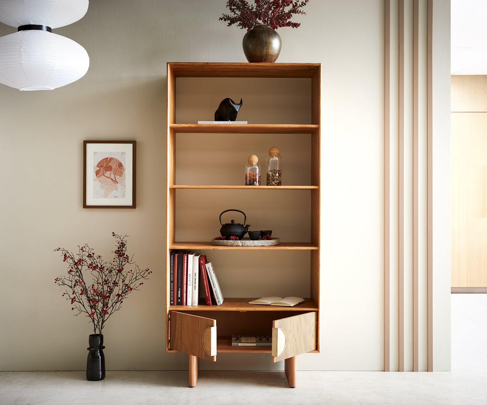 Shelf Surimu 88x185cm Acacia Wood Brown 2 Doors 4 Compartments