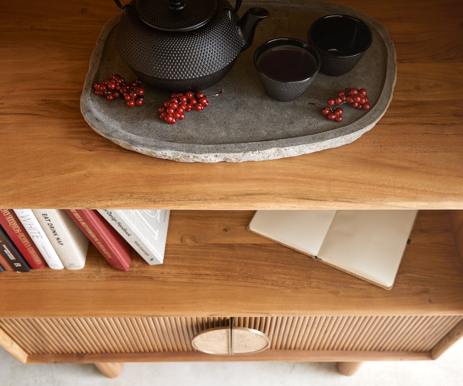 Shelf Surimu 88x185cm Acacia Wood Brown 2 Doors 4 Compartments