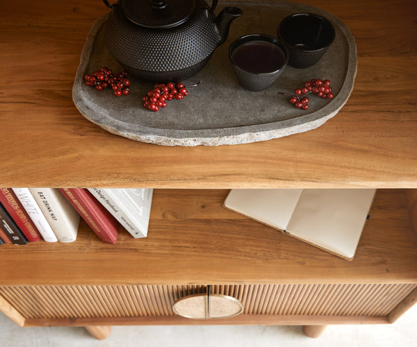 Shelf Surimu 88x185cm Acacia Wood Brown 2 Doors 4 Compartments