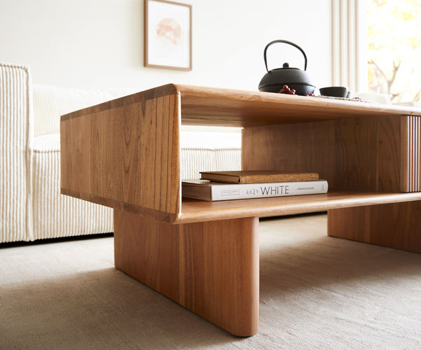 Coffee Table Surimu 115x60cm Acacia Wood Brown 2 Drawers Cork Handle