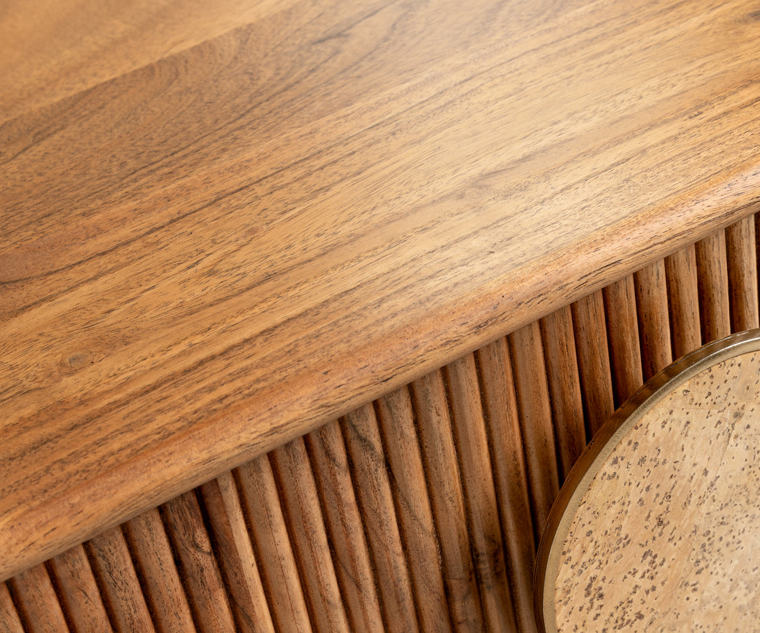 Coffee Table Surimu 115x60cm Acacia Wood Light Brown 2 Drawers Cork Handle