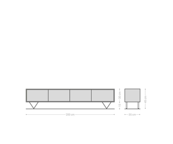 TV Stand Kleo 200cm Acacia Wood Natural 4 Doors V-Foot Stainless Steel