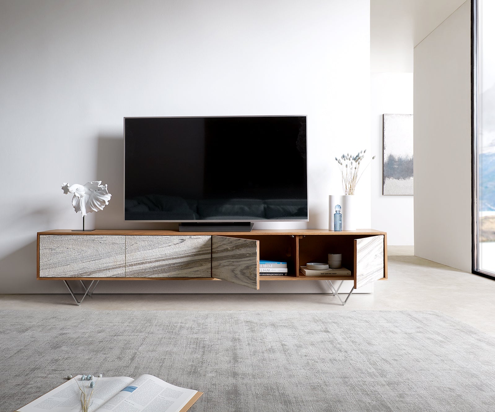 TV Stand Kleo 220cm Acacia Wood Natural 4 Doors