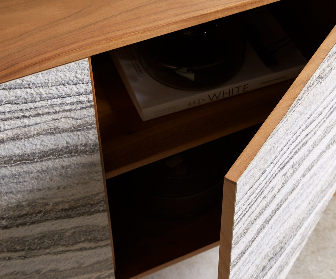 Sideboard Kleo 175cm Acacia Wood Natural 4 Doors V-Feet Stainless Steel