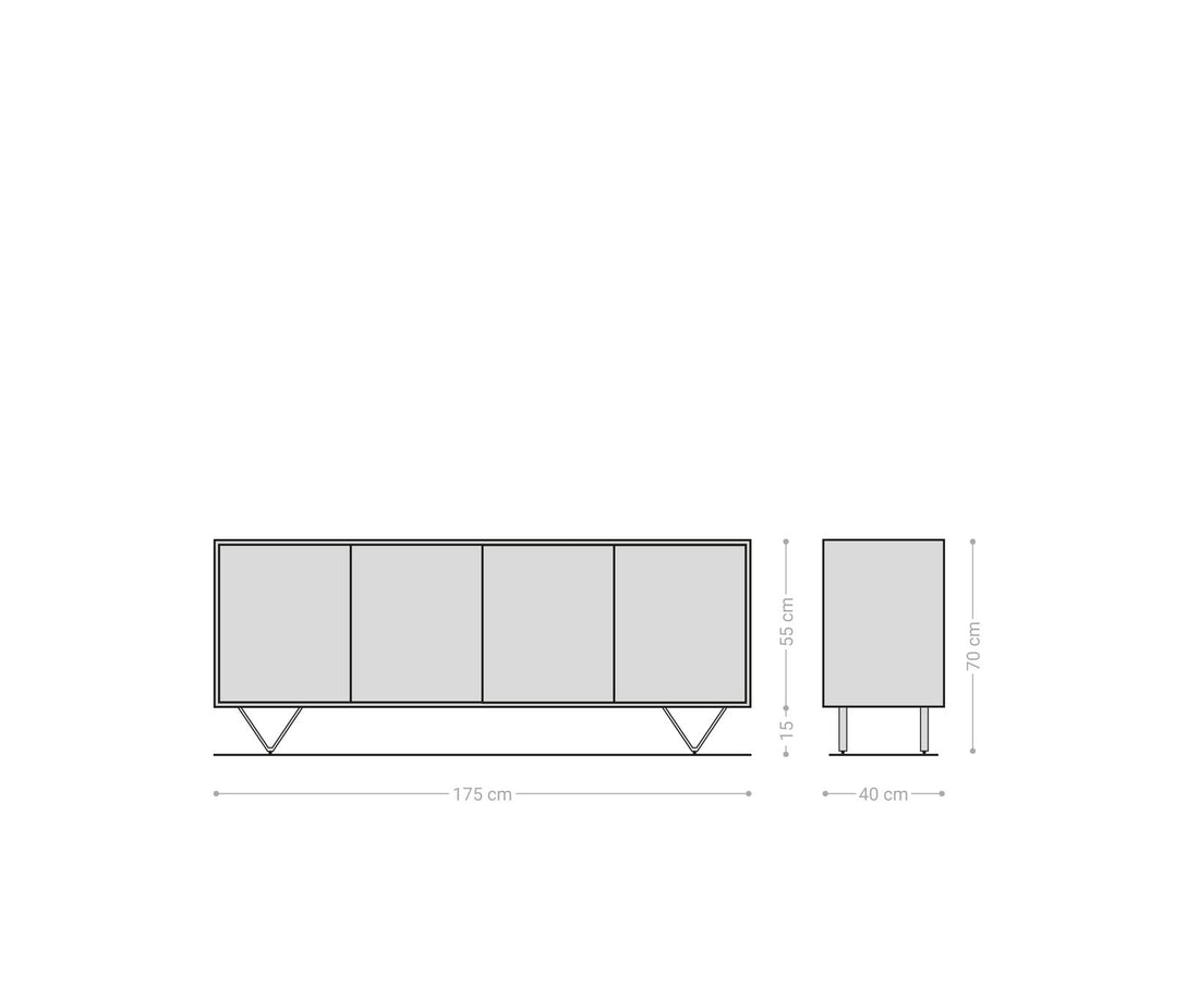 Sideboard Kleo 175cm Acacia Wood Natural 4 Doors V-Feet Stainless Steel