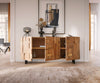 Sideboard Puzzle 175cm Acacia Wood Natural 3 Doors Narrow Feet Black
