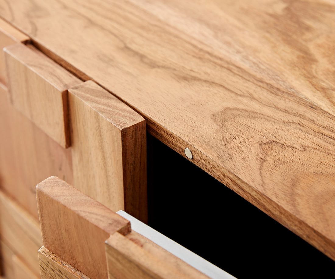 Sideboard Puzzle 175cm Acacia Wood Natural 3 Doors Narrow Feet Black