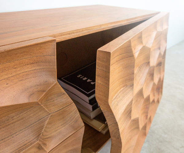 TV Stand Solu 175cm Acacia Wood Natural 2 Doors 2 Drawers 3D Front