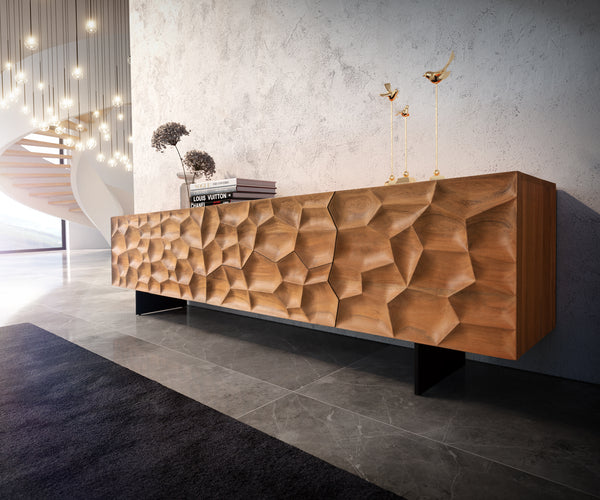 TV Stand Solu 220cm Acacia Wood Natural 2 Doors 4 Drawers 3D Front