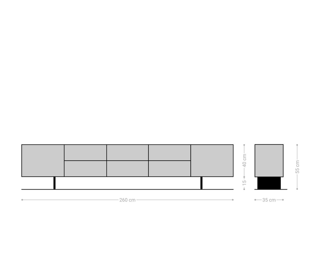 TV Stand Solu 260cm Acacia Wood Natural 2 Doors 6 Drawers 3D Front